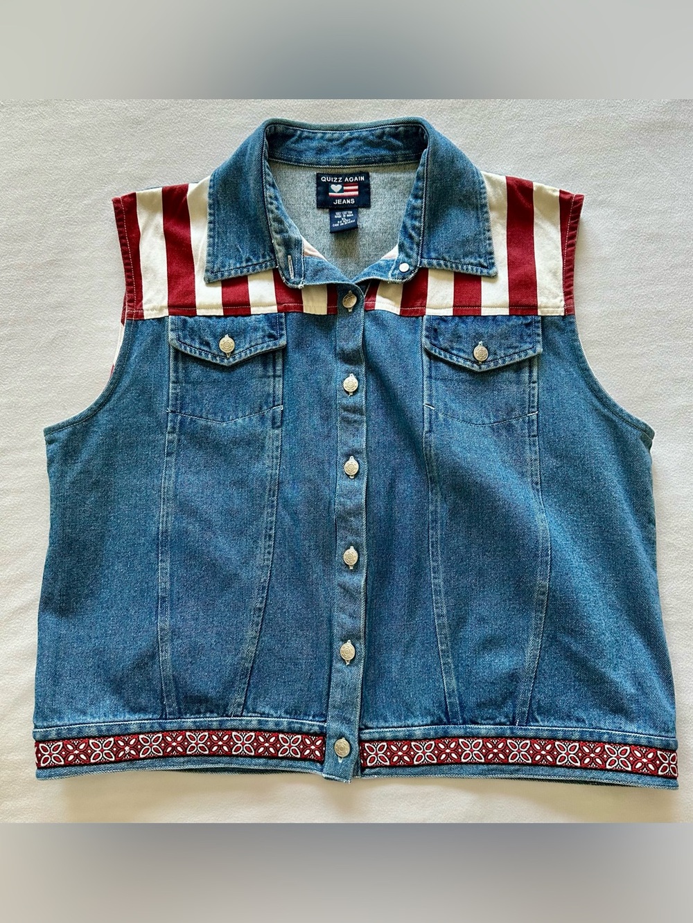 vintage quizz again jeans american flag denim vest / sz xl
